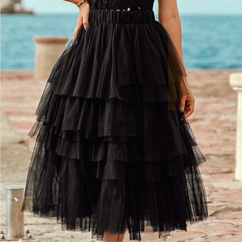 Chicwish Black Tiered Tulle Skirt
